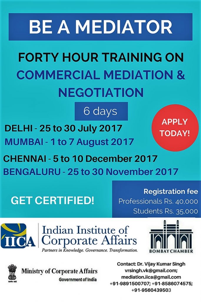 Training on Commercial Mediation & Negotiation by IICA [RECOMMENDED ...
